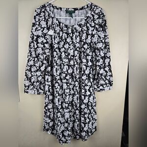 Ralph Lauren Black and White Floral Long Sleeve Tunic XL